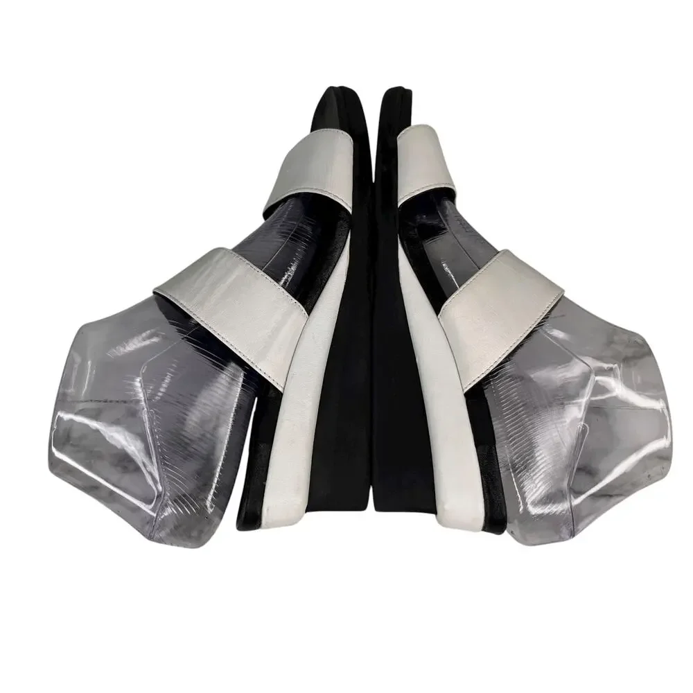 Charles Jourdan Paris Yol Wedge Sandals Black White 8M